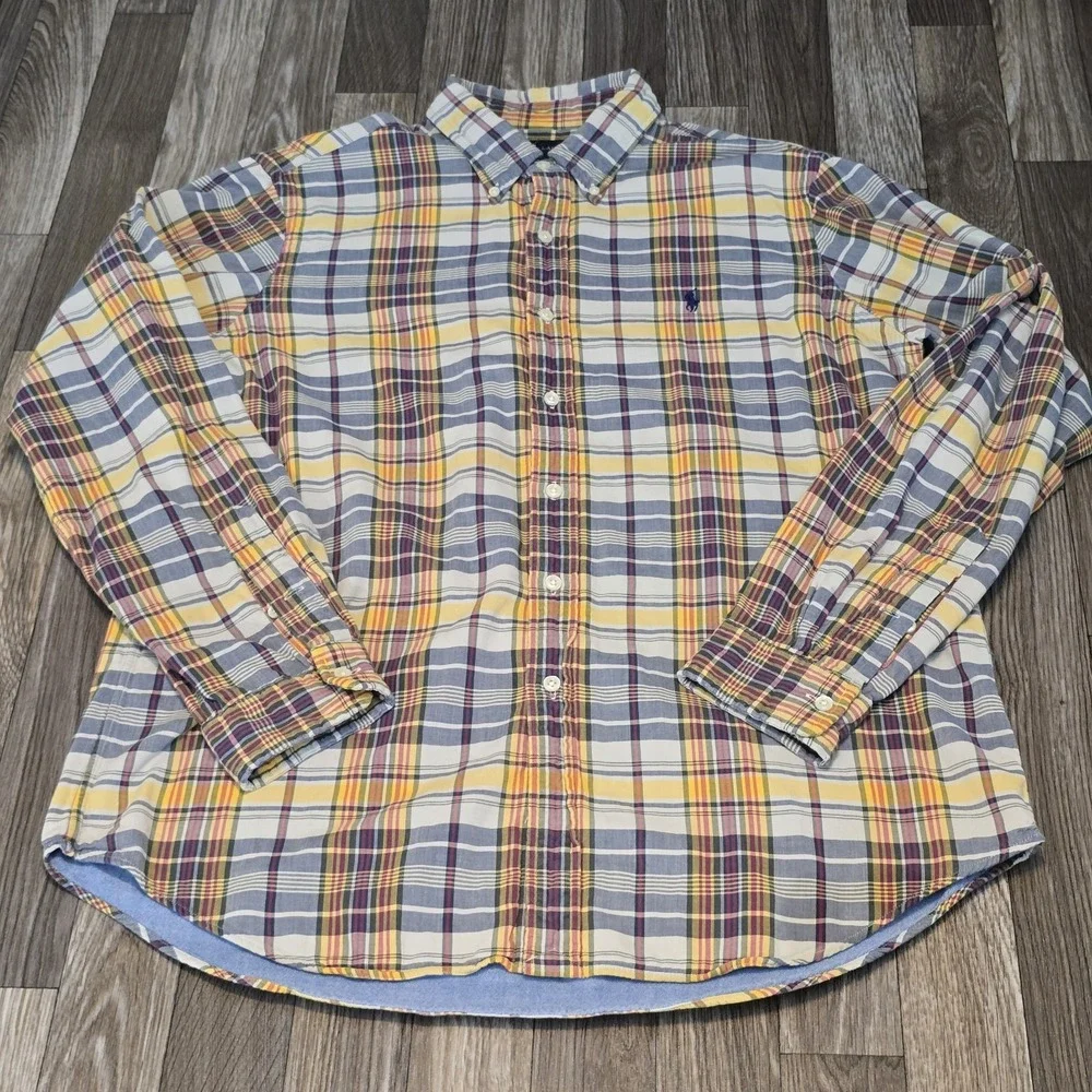 Ralph Lauren Men's Plaid Button Down Shirt LG Yellow Blue‎ Purple Casual